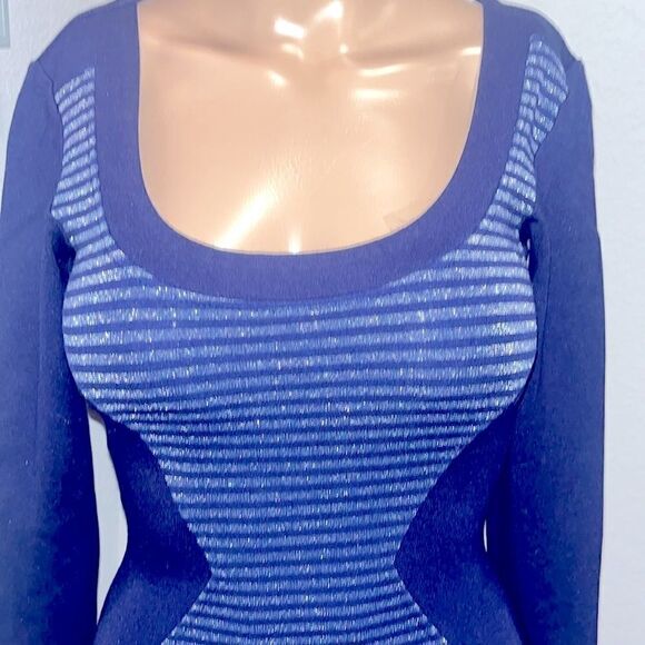 Vintage French connection navy blue striped mini dress - Picture 2 of 9